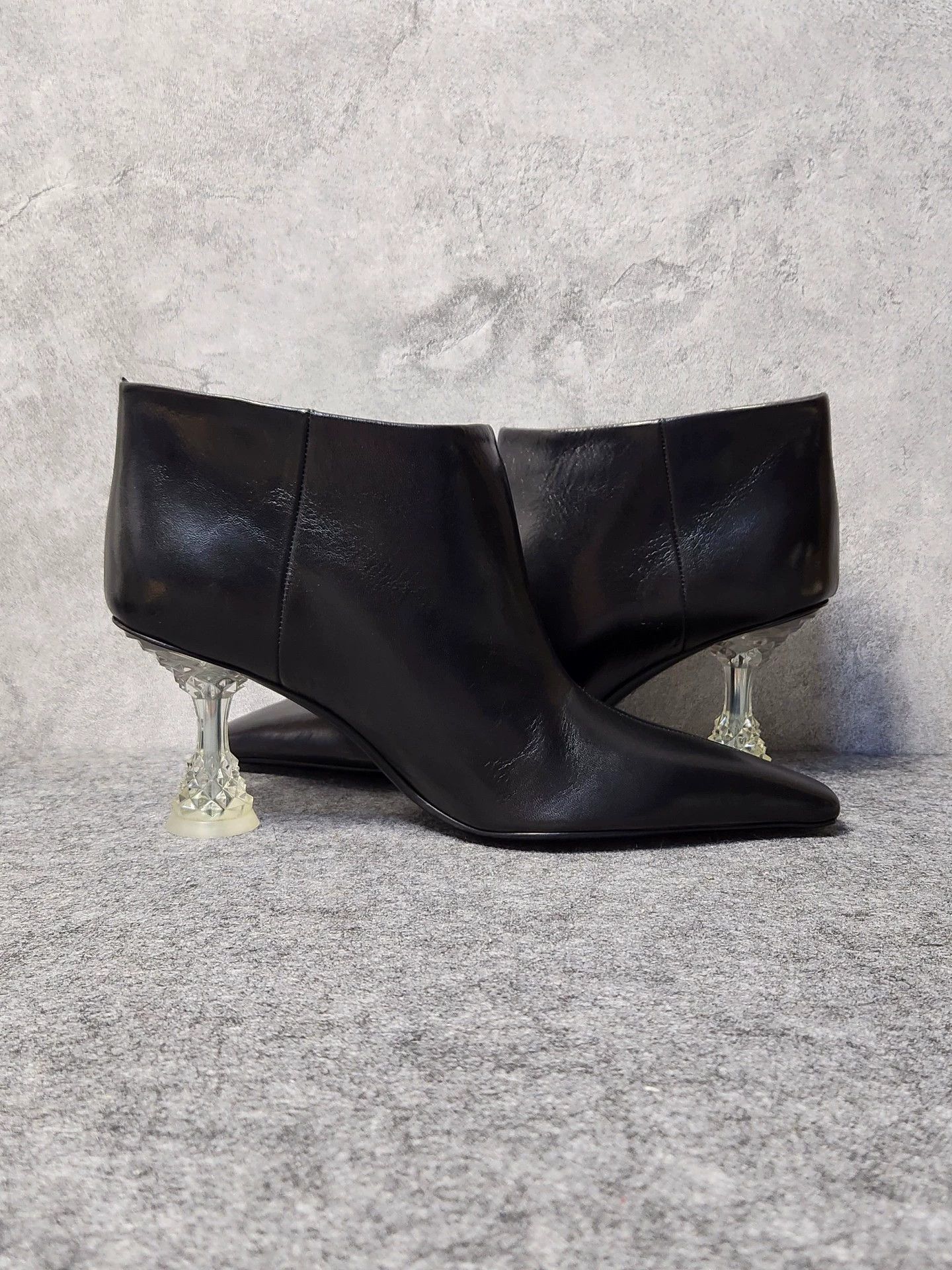 Celine CELINE black calfskin square-toe crystalheel boots Size US 7 / IT 37 - 5 Thumbnail