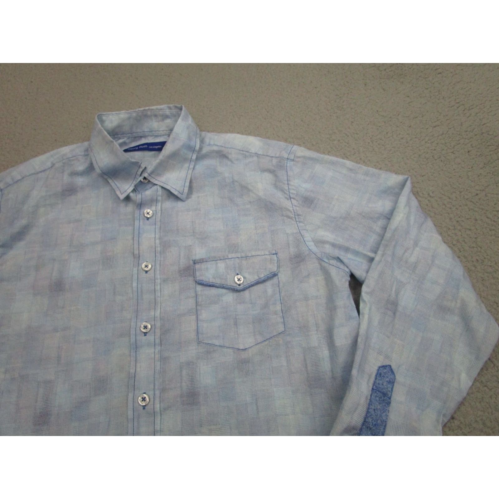 George Georg Roth Shirt Mens Medium Blue Check Plaid Artsy Water Color Long Sleeve Size US M / EU 48-50 / 2 - 2 Thumbnail