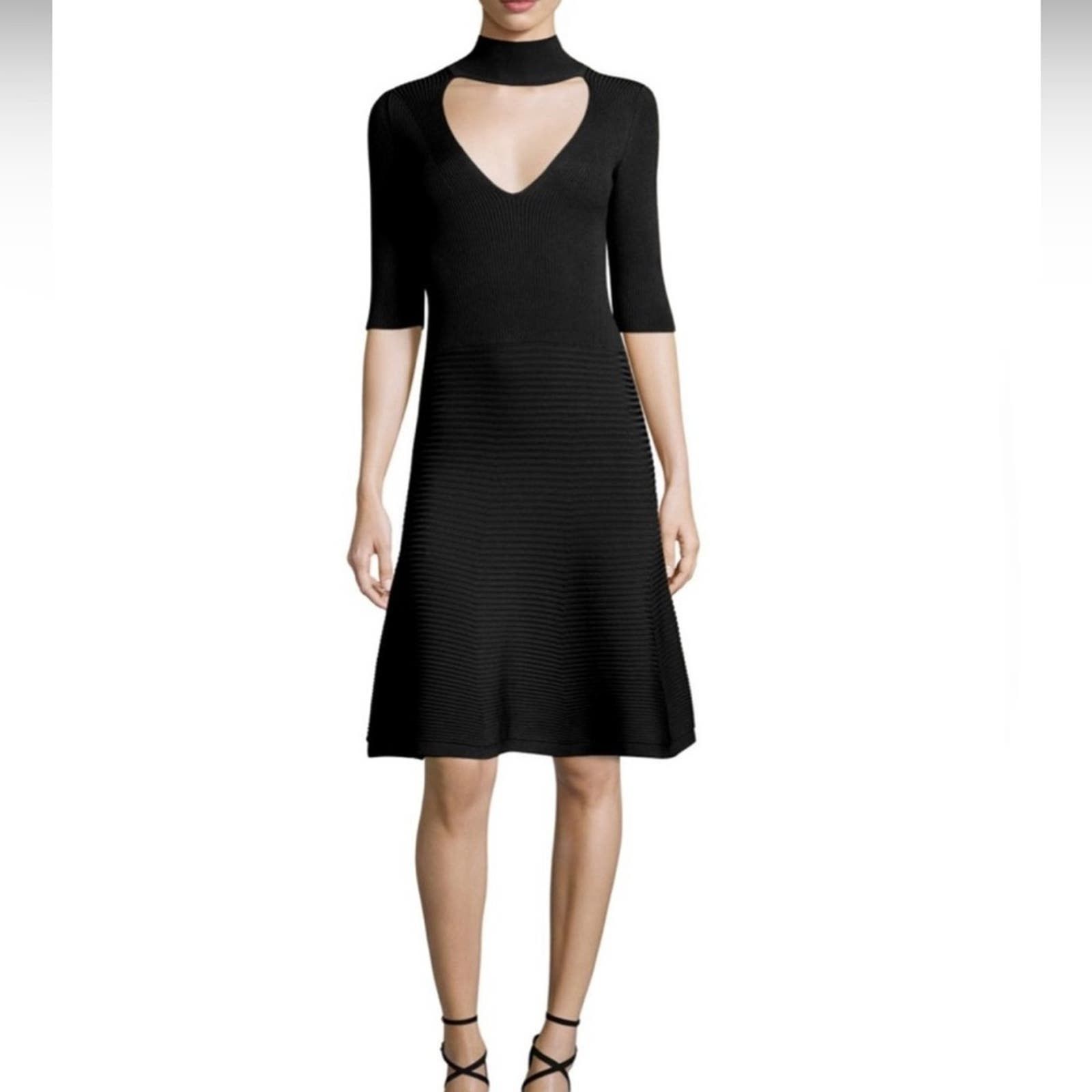image of Cushnie Et Ochs Knit Fit And Flare Mini Dress Large NWOT in Black, Women's