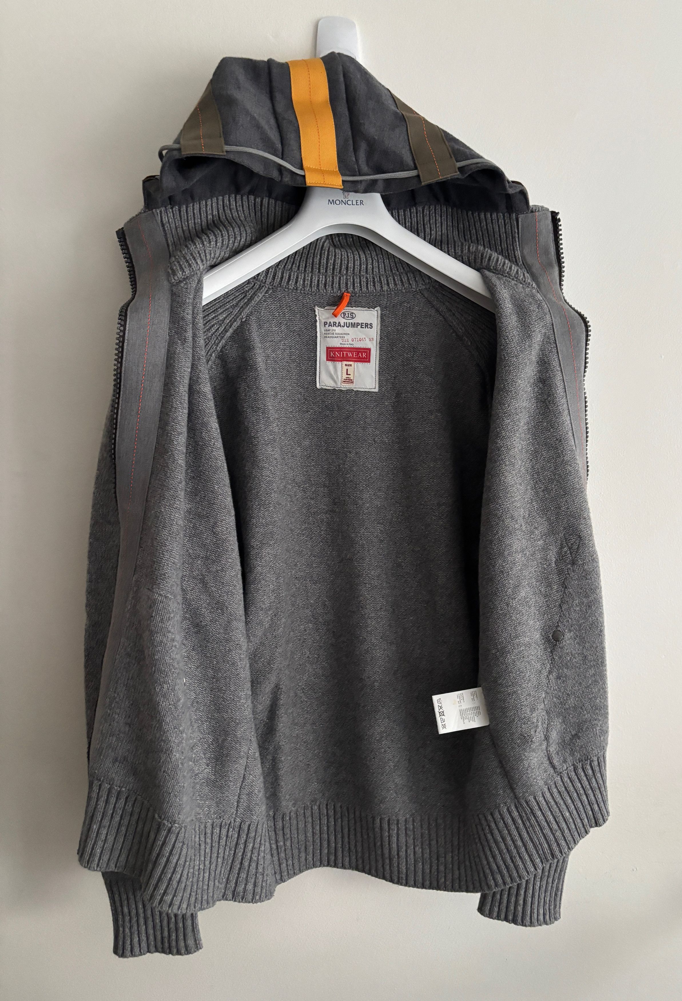 Parajumpers $875 Grey Knit Wool Zip Hood Cardigan Sweater Raglan Sleeve Size US L / EU 52-54 / 3 - 11 Thumbnail