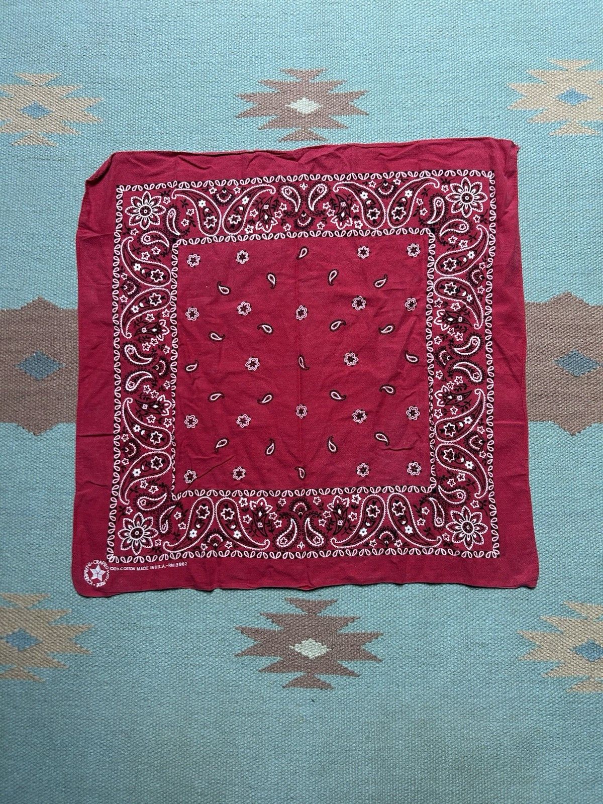 Vintage Vtg cotton bandana handkerchief paisley distressed soft USA Size ONE SIZE - 1 Thumbnail