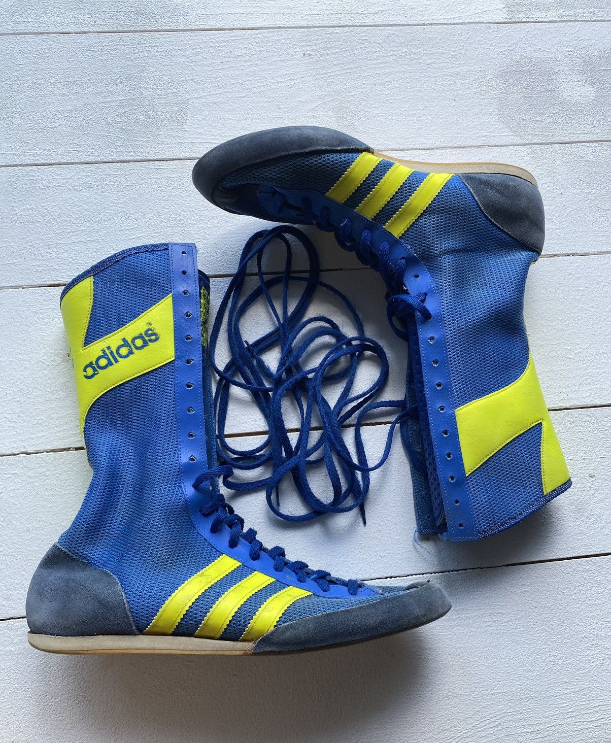 Blue fashion and yellow boxing boots