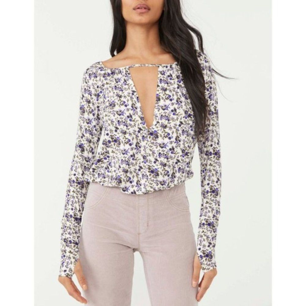 Free People NWT New $ 78 Free People Kaya Printed Floral Bodysuit Size Size L / US 10 / IT 46 - 1 Thumbnail