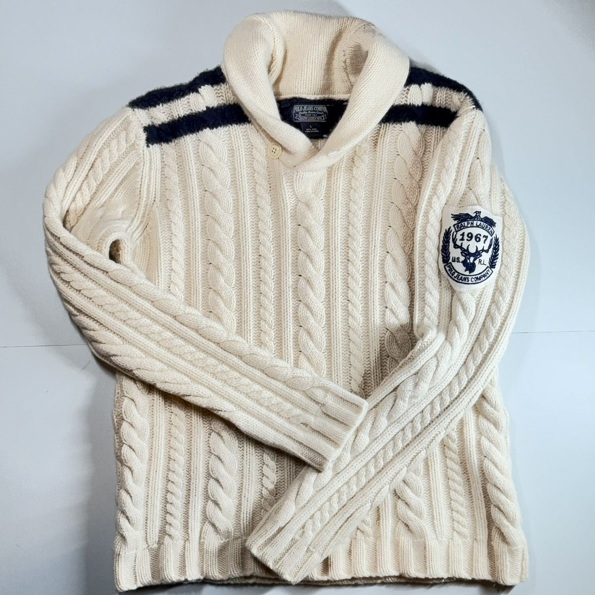 90s Polo Jeans Company by Ralph Lauren 100% Wool Shawl Cable