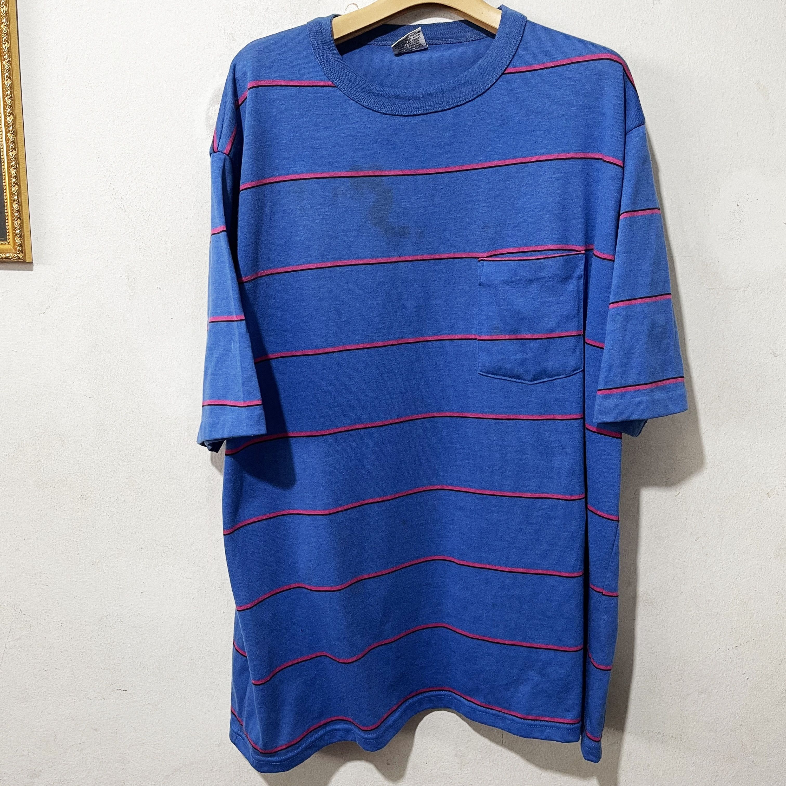 Vintage Vintage 90s Striped Pocket Tee Size US XL / EU 56 / 4 - 1 Thumbnail