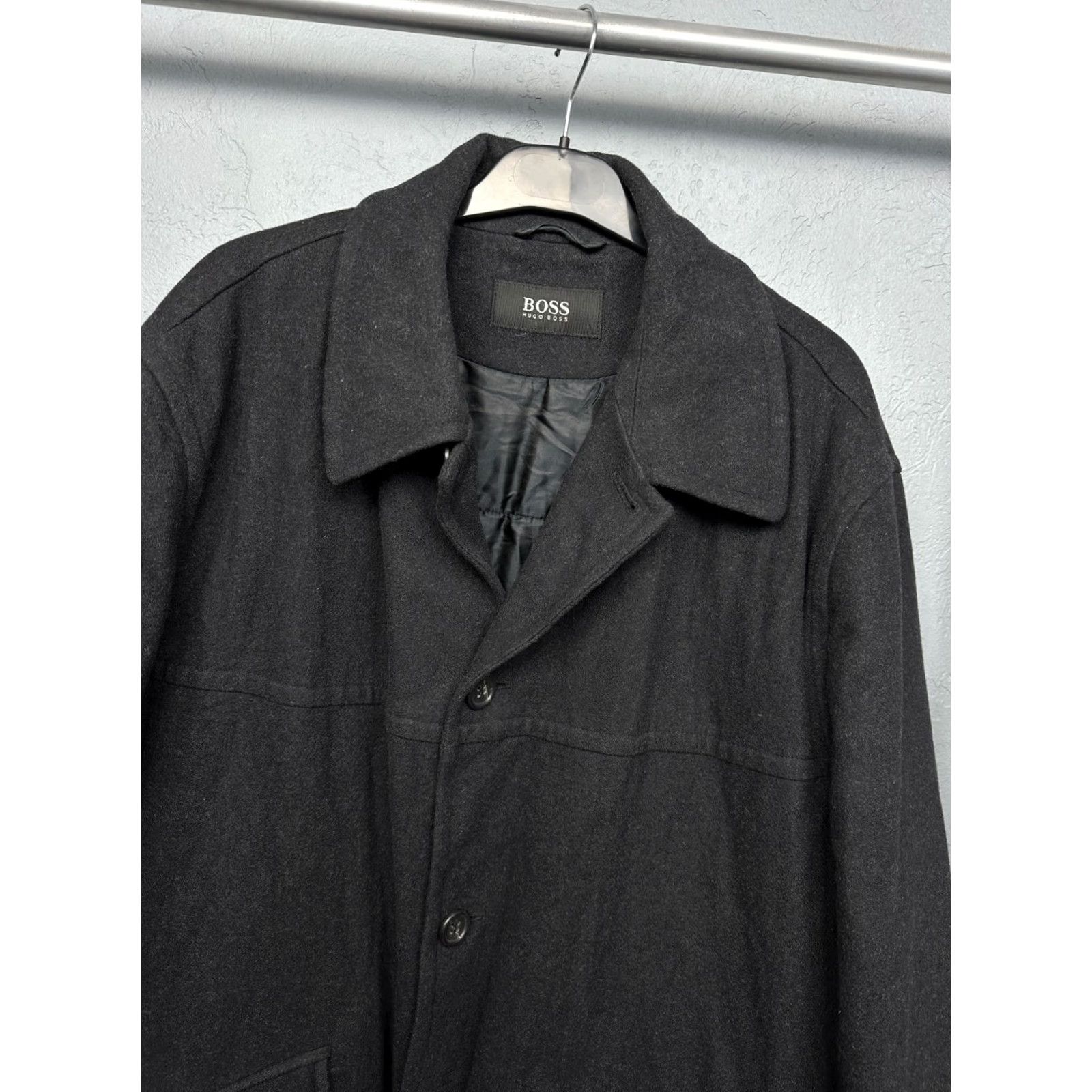 Hugo Boss VINTAGE Hugo Boss 90s Mens Wool Coat Jacket Coat Wool 54 Black 90s Mens Wool Coat Size US L / EU 52-54 / 3 - 2 Thumbnail