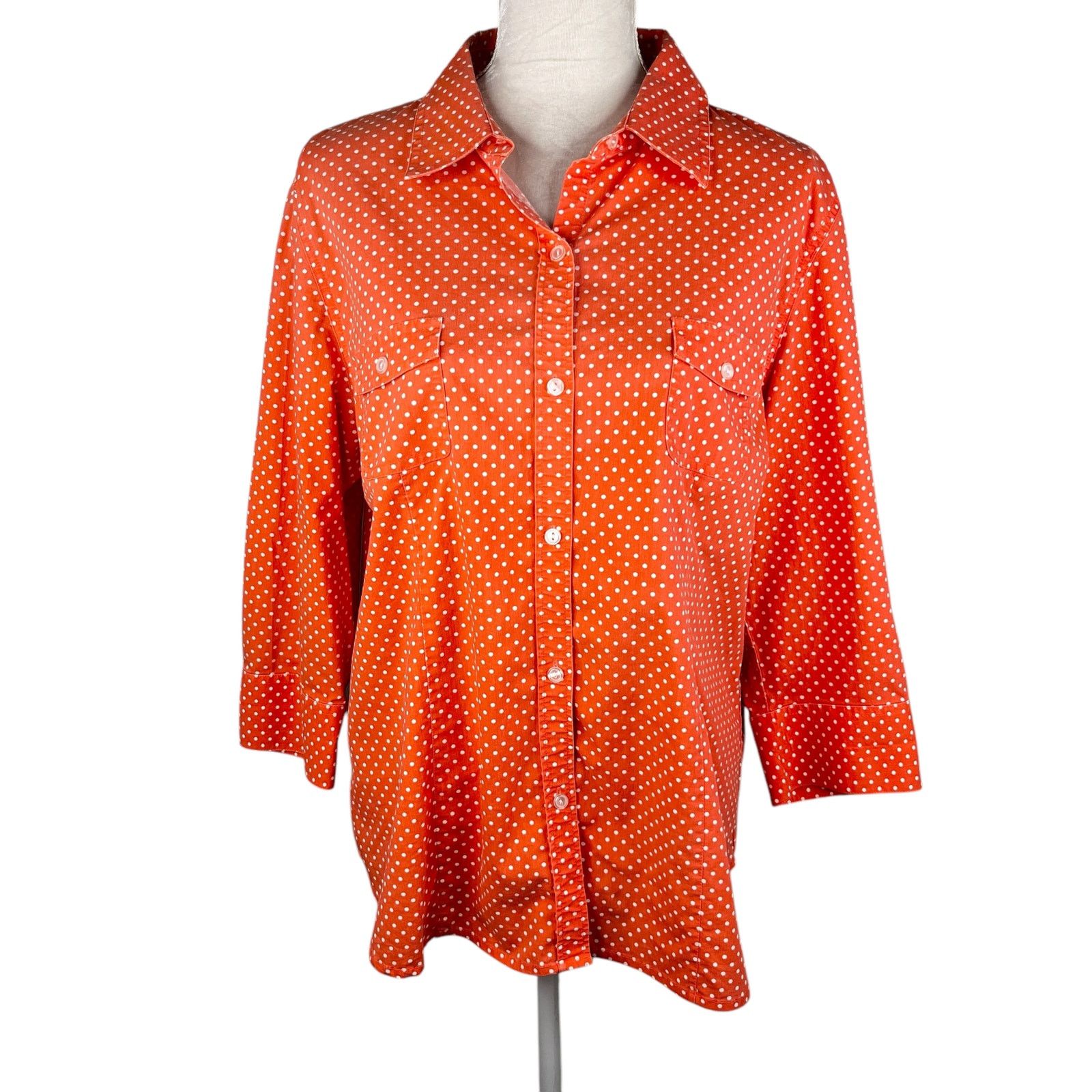 Chicos Chico's Button Down Blouse Orange White Polka Dots XL/16 Size XXL / US 16-18 / IT 52-54 - 1 Thumbnail