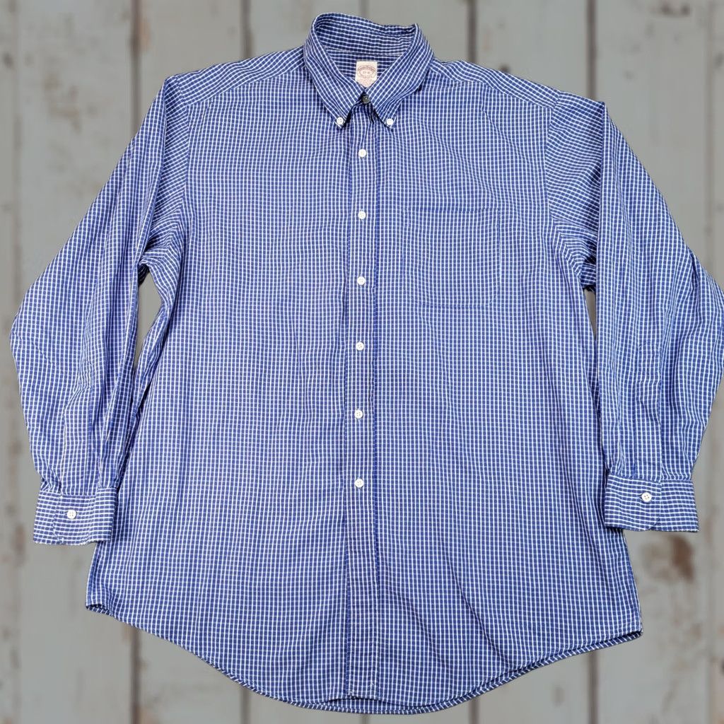 Brooks Brothers Brooks Brothers Button Down Shirt Long Sleeve Plaid Checkered Mens 17 USA Blue Y2K Size US XL / EU 56 / 4 - 1 Thumbnail