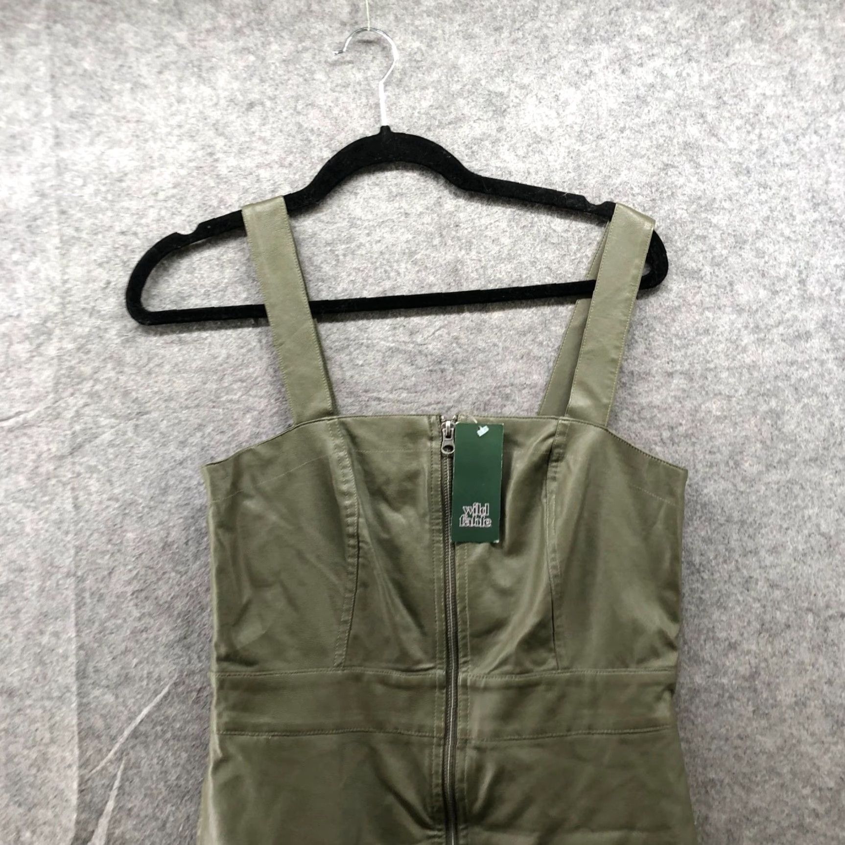 Vintage NWT Wild Fable Faux Leather Zip Front Mini Dress Womens S Olive Green Cami Size S / US 4 / IT 40 - 3 Thumbnail