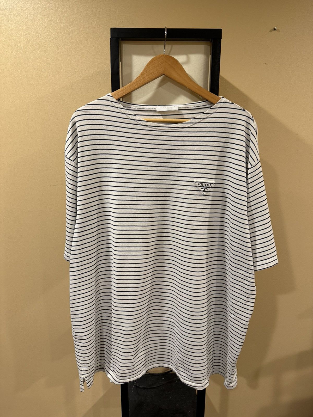 Prada Prada Striped Navy White Cotton Triangle Logo T-Shirt Size US XXL / EU 58 / 5 - 18 Thumbnail