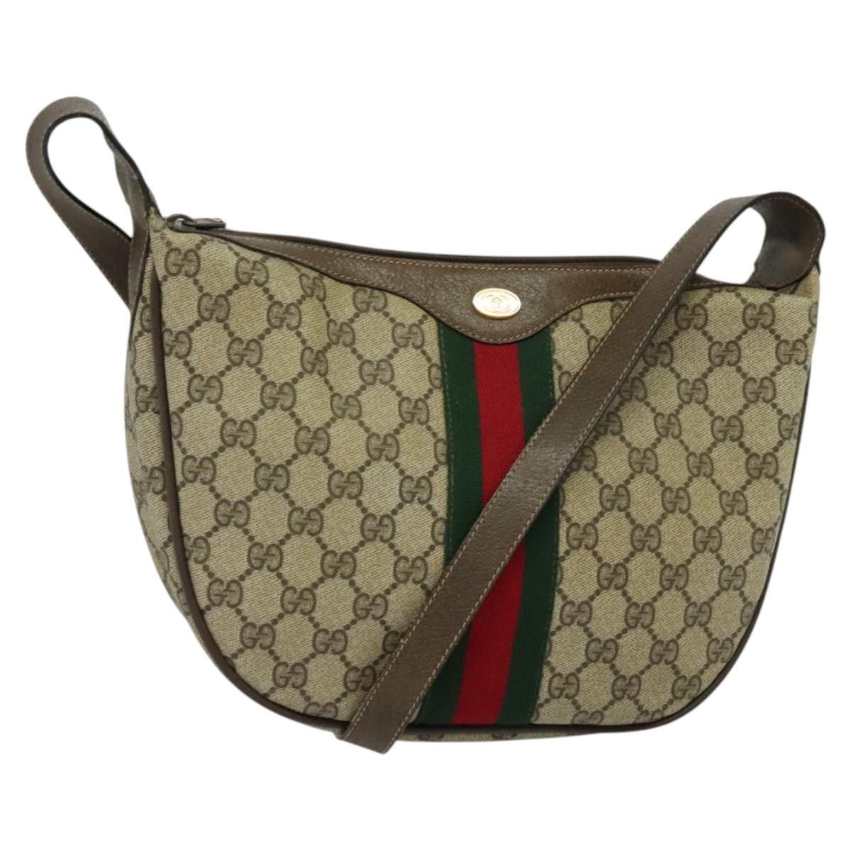 Gucci GG Supreme Web Sherry Line Shoulder Bag Pvc Beige 10 01 3840 Auth Yk17755 in Beige/Gold, Women's