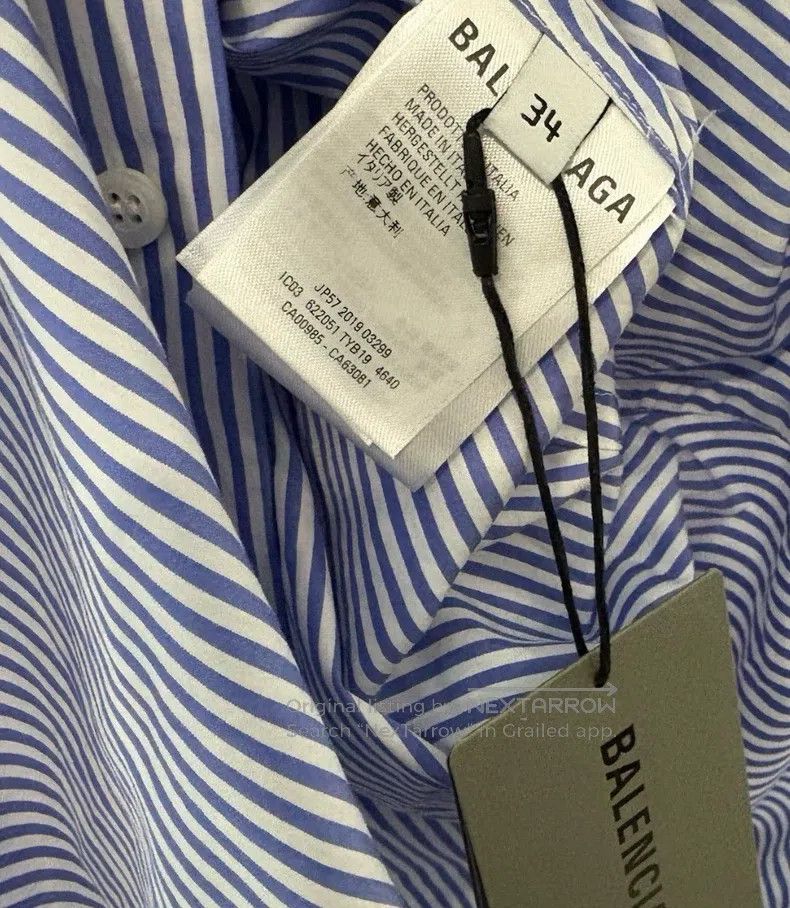 Balenciaga Balenciaga Fresh Blue and White Striped Back Logo Short Sl Size XXS / US 00 / IT 34 - 4 Thumbnail