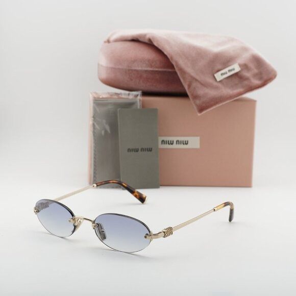 Miu Miu Miu Miu MUA54S ZVN80O Sunglasses Pale Gold Oval Frame Size ONE SIZE - 10 Thumbnail