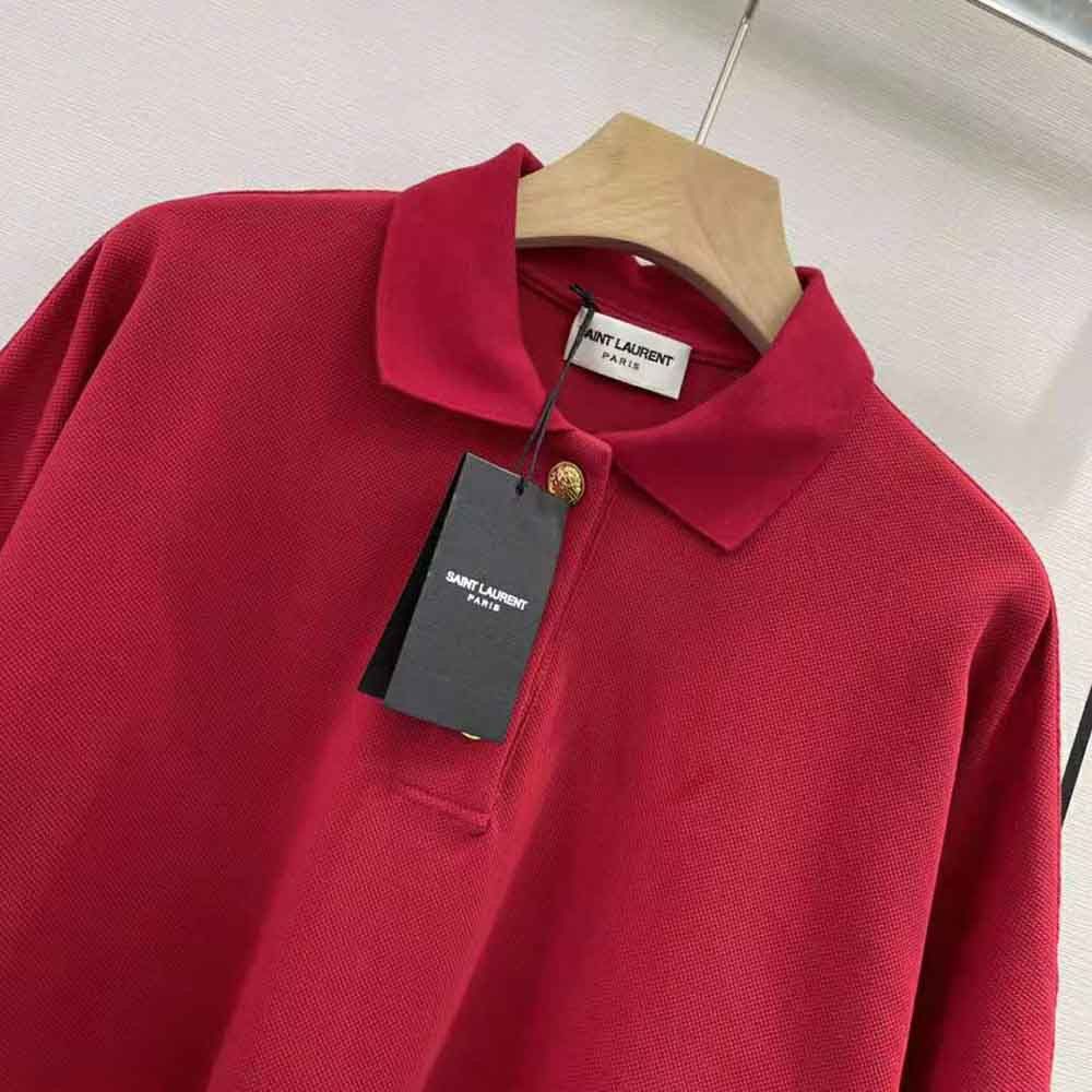 Saint Laurent Paris o1s1wg111124 Cropped Polo Shirt in Cotton Piqué in Red Size XL / US 12-14 / IT 48-50 - 4 Thumbnail