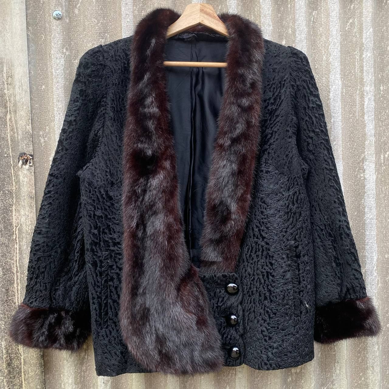 If Six Was Nine Rare Vintage Fur Black Lambswool Coat Cardigan Size M / US 6-8 / IT 42-44 - 1 Thumbnail