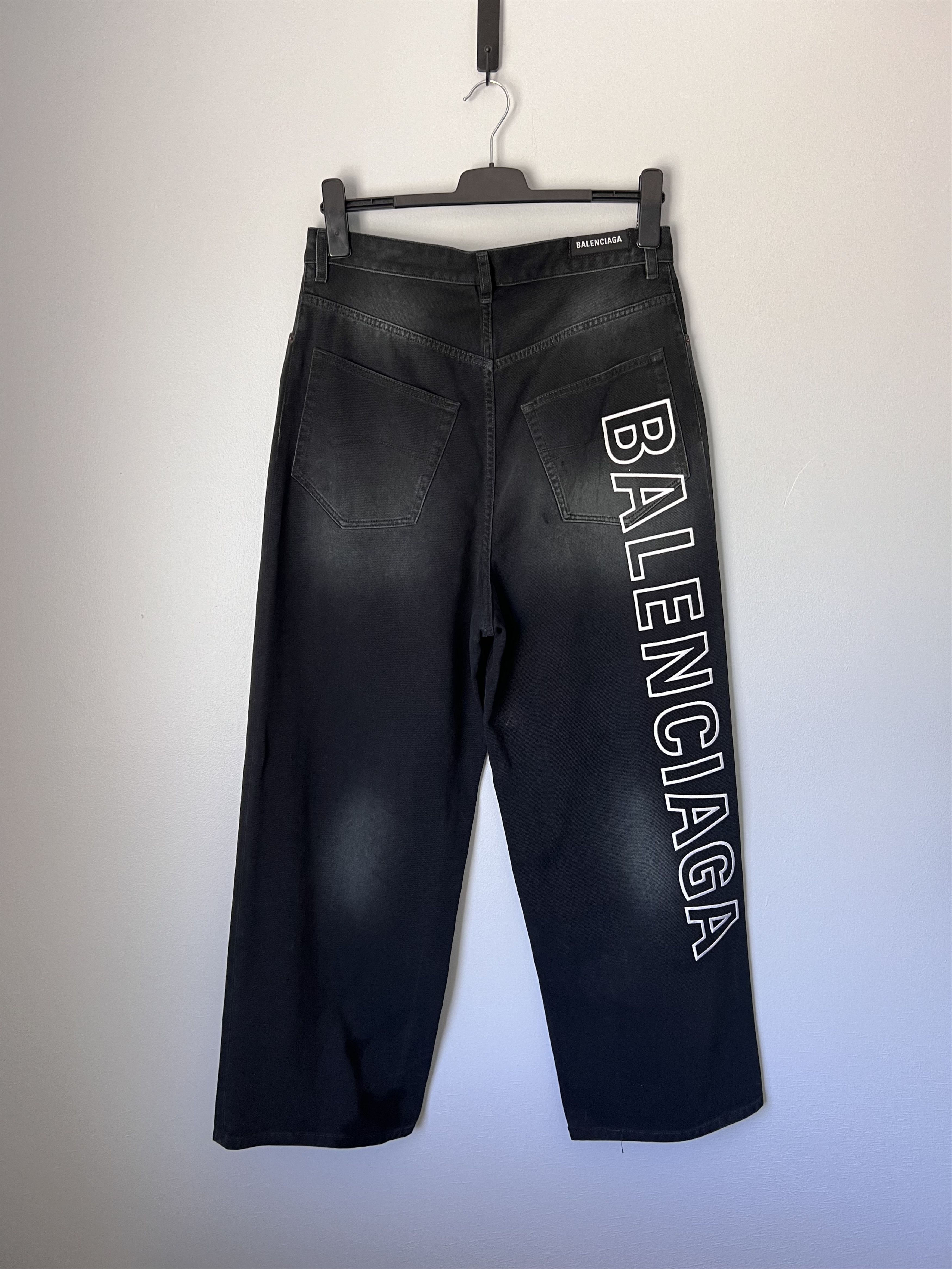 Balenciaga Balenciaga Embroidered Logo Baggy Denim in Black Size US 33 - 4 Thumbnail