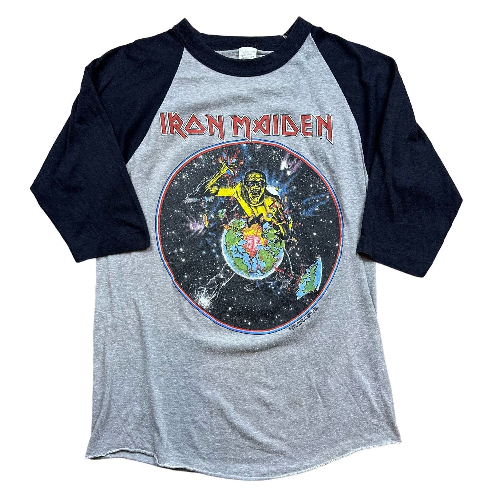 image of Band Tees x Made In USA Vintage 1983 Iron Maiden Piece Of Mind Aces High Raglan in Grey, Women's (S
