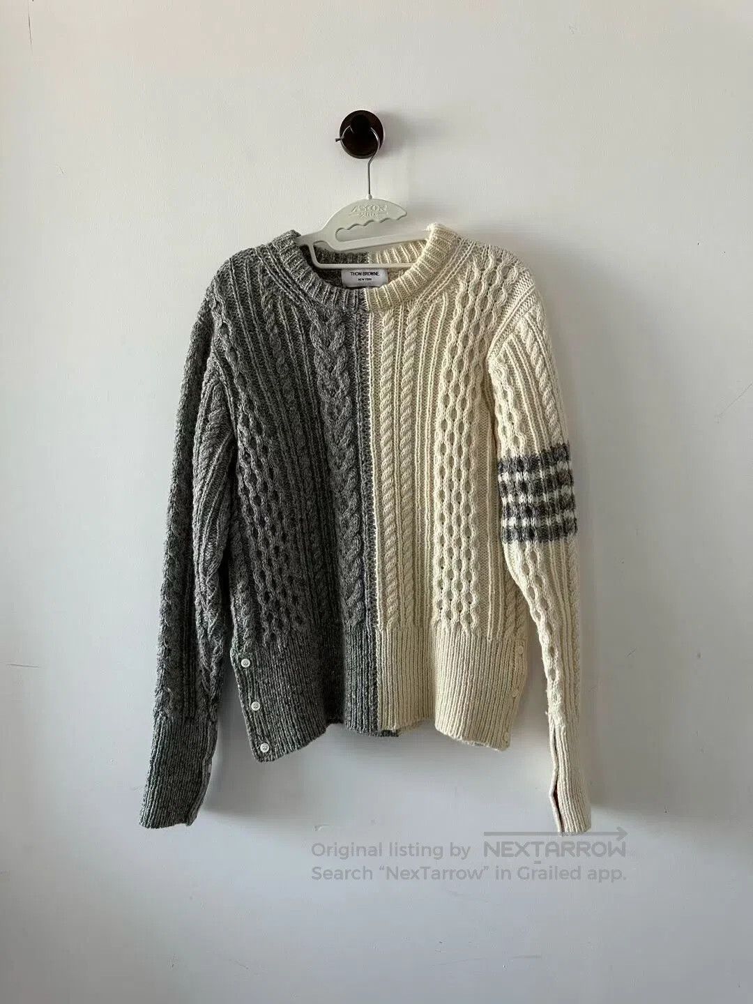 Thom Browne Thom Browne Grey and White Color-Block Wool Sweater| Size US XL / EU 56 / 4 - 1 Thumbnail