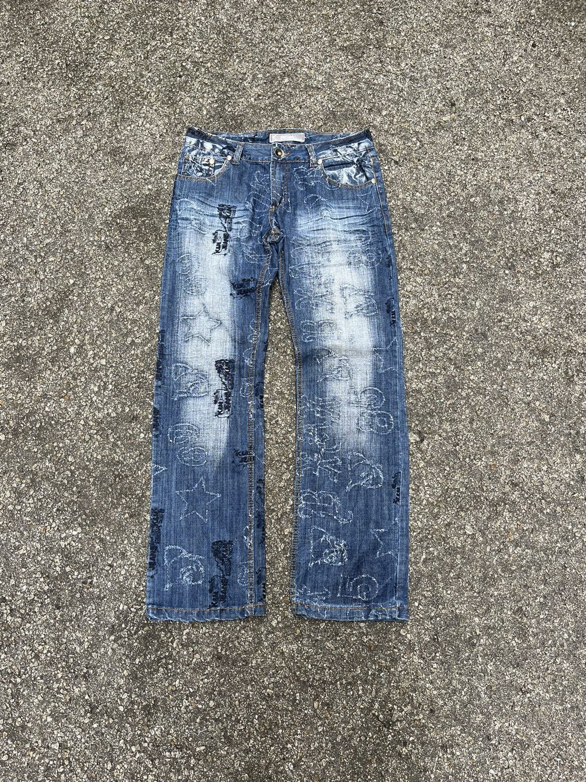 Kapital Japanese Kosmo Lupo Denim Embroidery Jeans Boro Grunge Punk Size US 31 - 1 Thumbnail