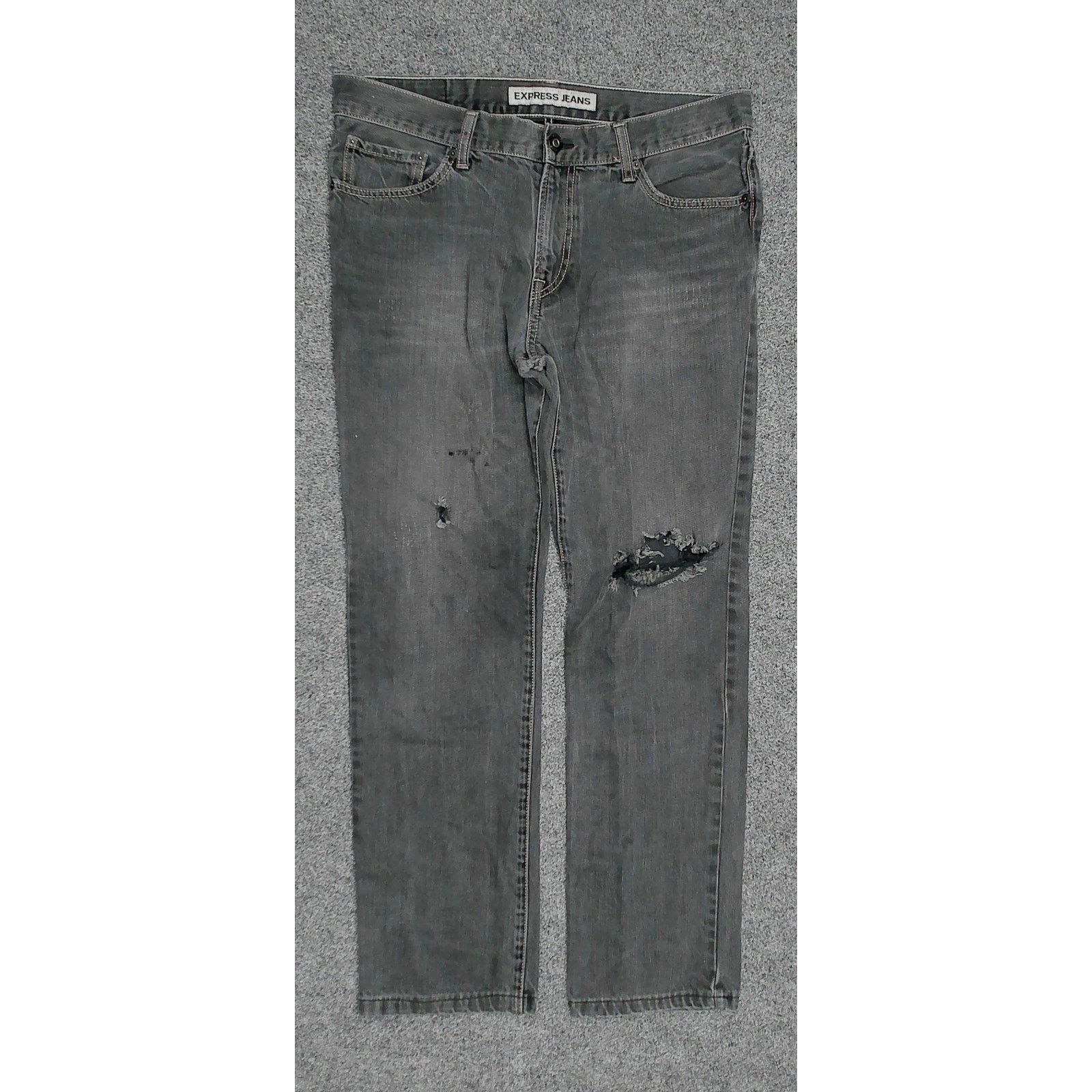 Express Express Faded Black Wash Distressed Denim Jeans 36x30 Size US 36 / EU 52 - 3 Thumbnail