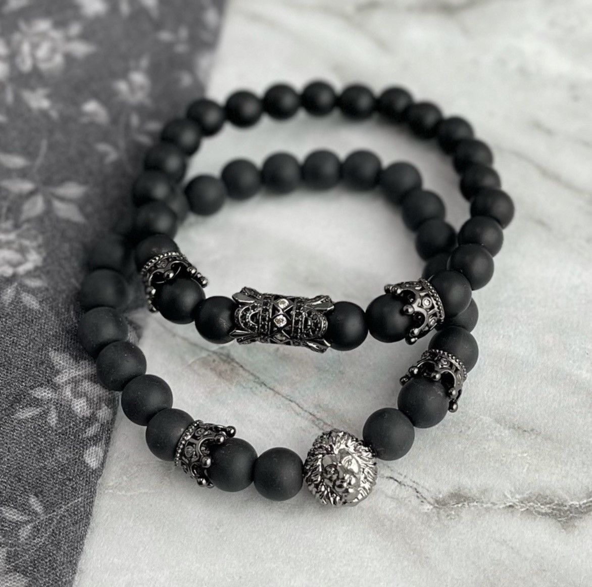 Jewelry Men’s Lion & Crowns Black 2Pc Bracelet Set Size ONE SIZE - 2 Thumbnail
