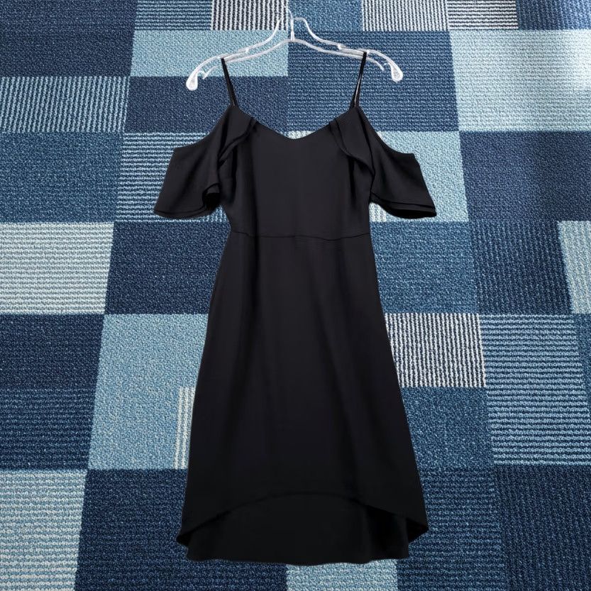 Bar III Bar III Dress Womens XS Black A-Line Cold Shoulder Sleeves Hi-Low Polyester Size XS / US 0-2 / IT 36-38 - 1 Thumbnail