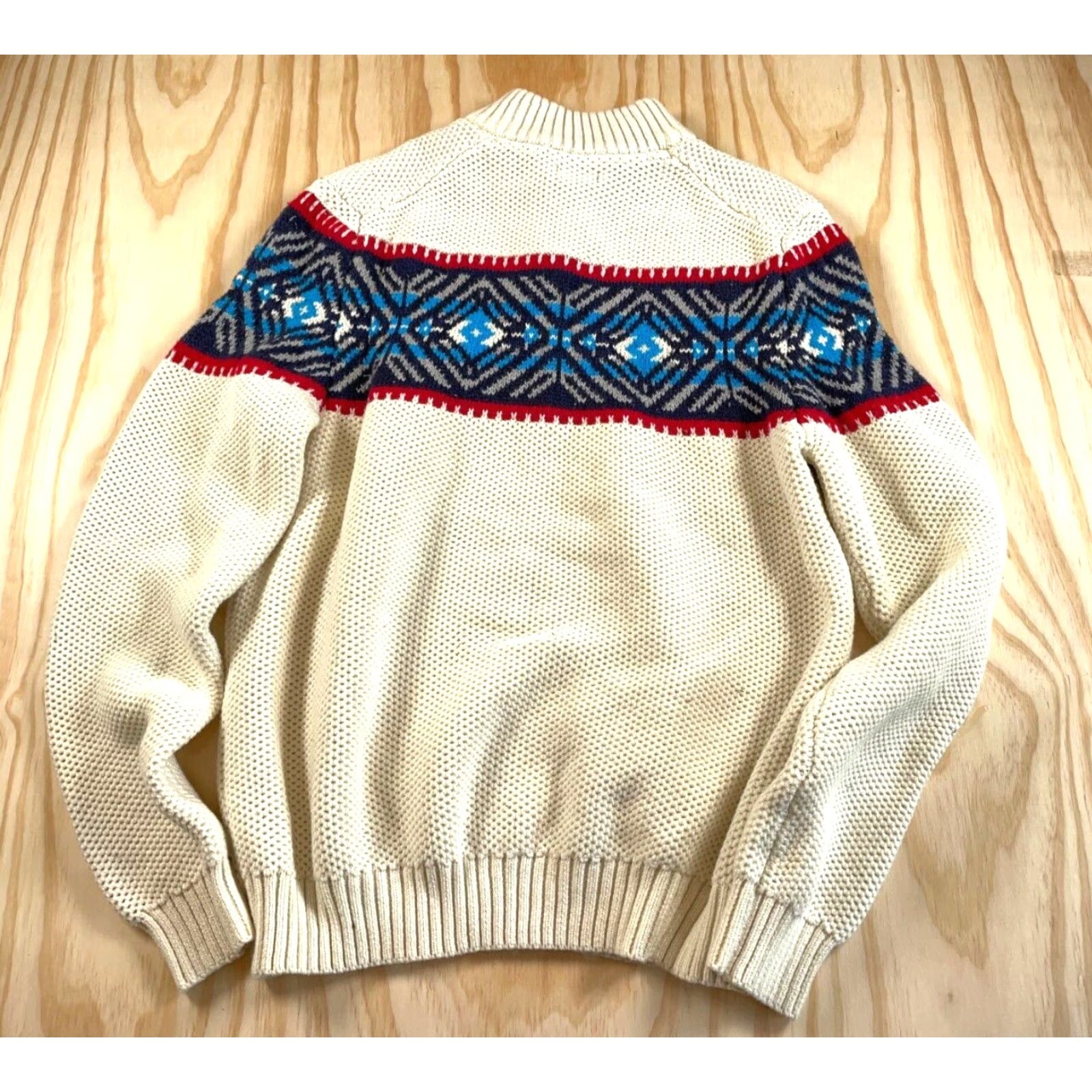Izod IZOD Aztec 1/4 Zip Mock Neck Sweater - Adult Medium Ivory Heavyweight Knit Mens Size US M / EU 48-50 / 2 - 2 Thumbnail