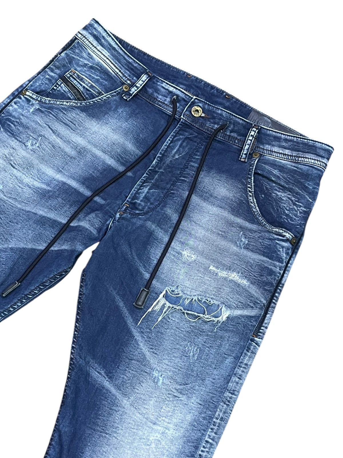Diesel DIESEL ITALY Grunge Ripped Drawstring Waist Denim Sweatpants Size US 31 - 4 Thumbnail