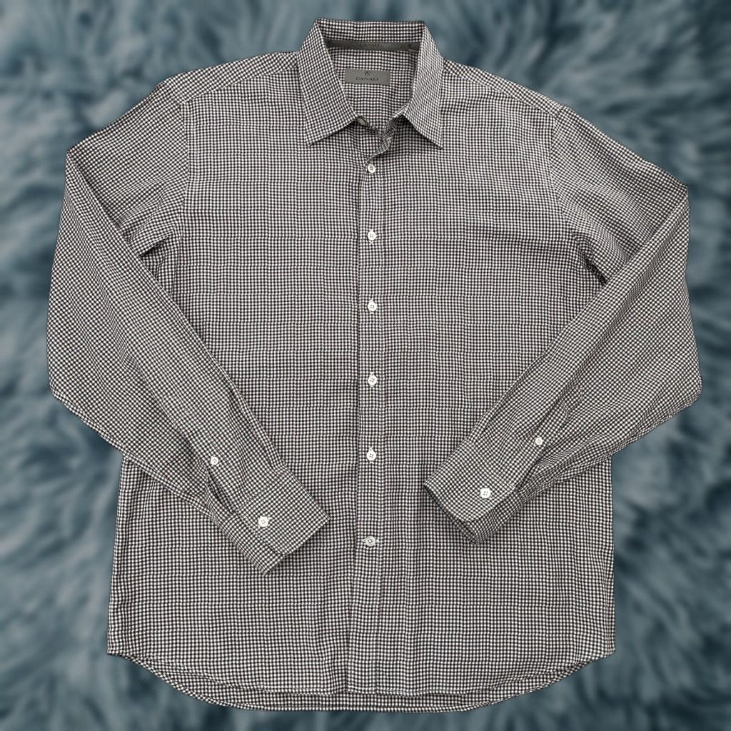 Canali VINTAGE Canali Check Shirt Men's Large Long Sleeve Casual Business Italy Brown Black Cotton Size US L / EU 52-54 / 3 - 1 Thumbnail