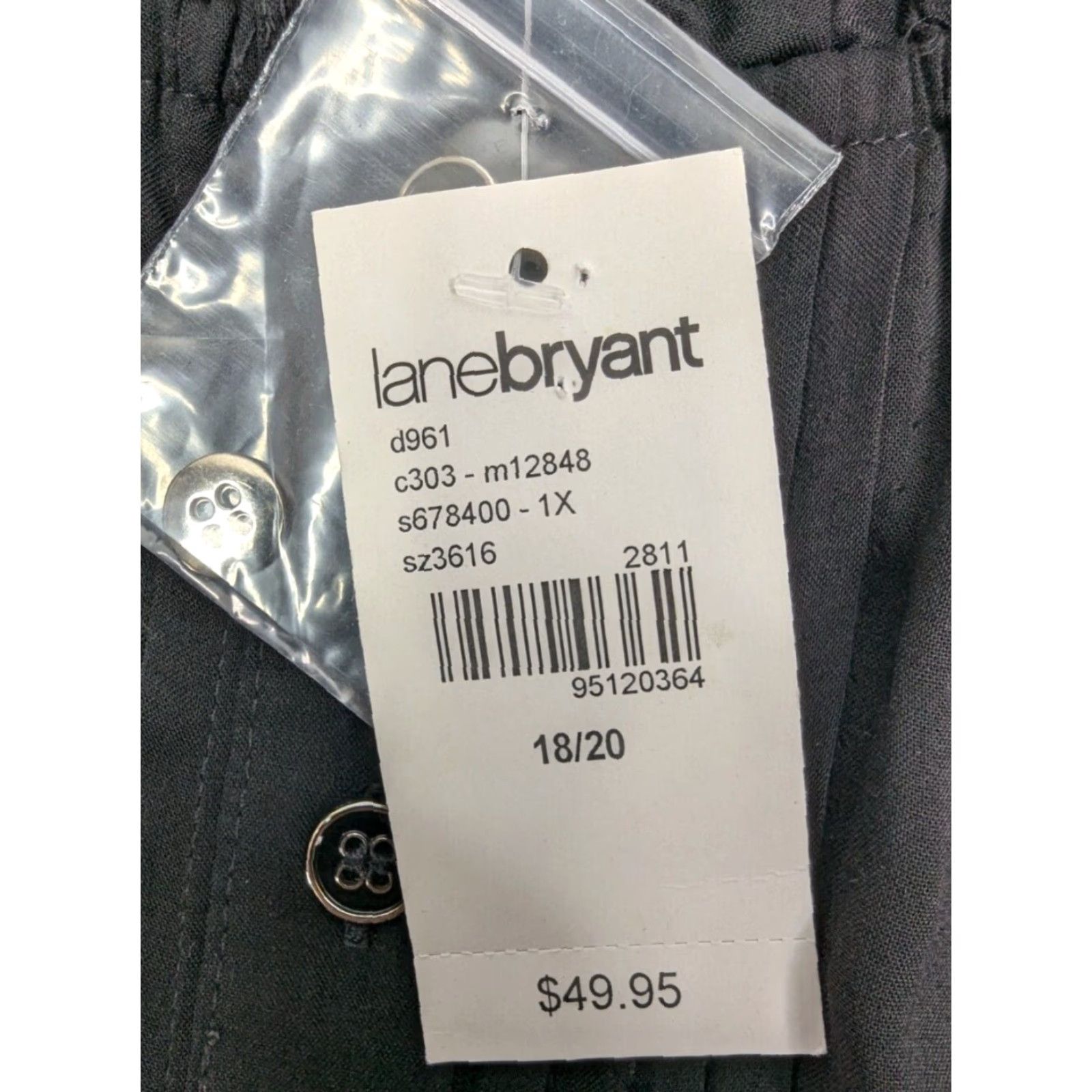 Vintage Lane Bryant Blouse Shirt | Plus Size 18/20 | Black Rayon Roll Tab Sleeve Front Button Pockets | 3/4 Sleeve | Round Neck | Women Size XXL / US 16-18 / IT 52-54 - 7 Thumbnail