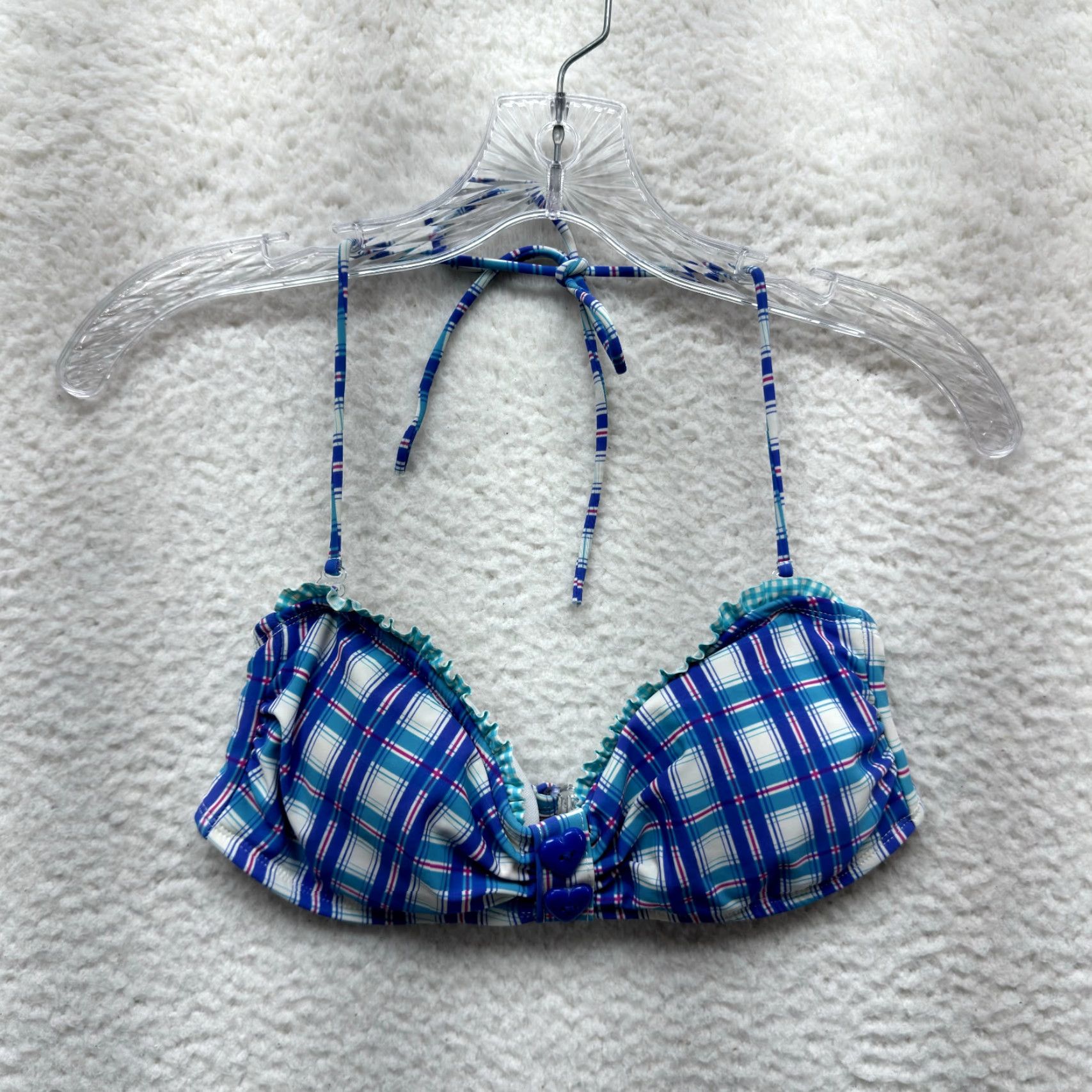 Vintage Y2K Vintage Halter Bikini Top XS Swimsuit Bathing Suit Blue Plaid Kawaii Japan Womens XS Size XS / US 0-2 / IT 36-38 - 2 Thumbnail