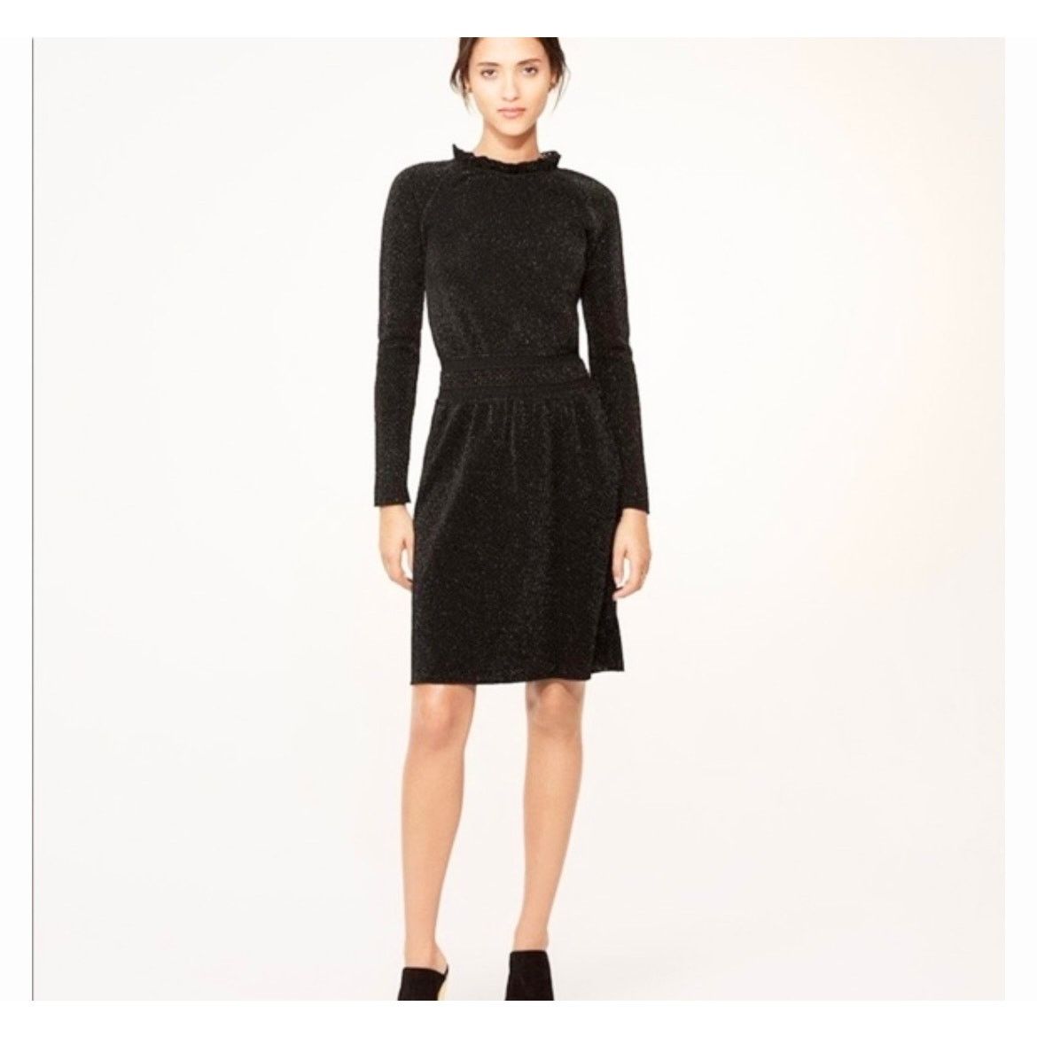 Tory Burch Black Isabelle Wool Metallic Sweater Dress Large