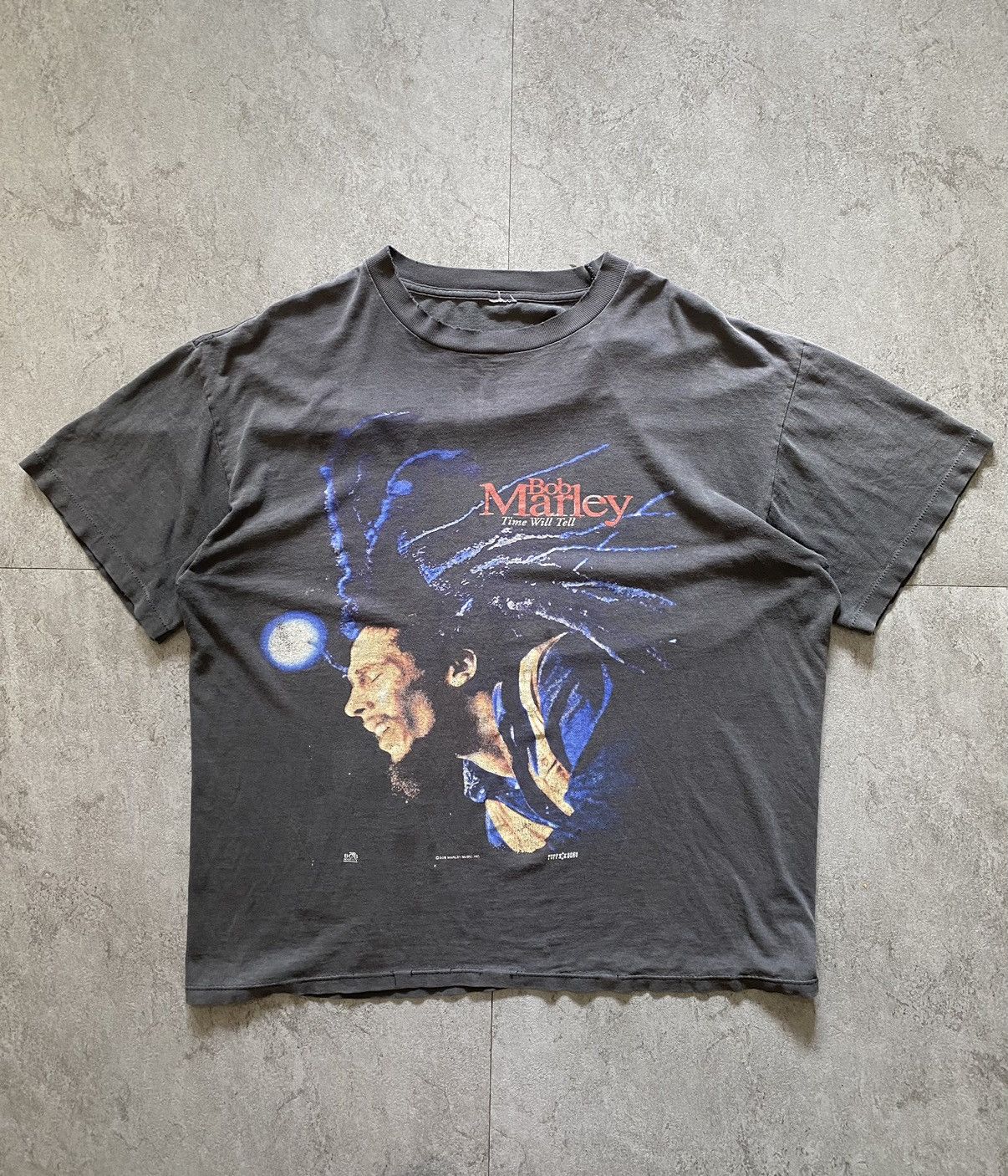 Image of Bob Marley “Time Will Tell” Tee in Faded Black, Men's (Size XL)