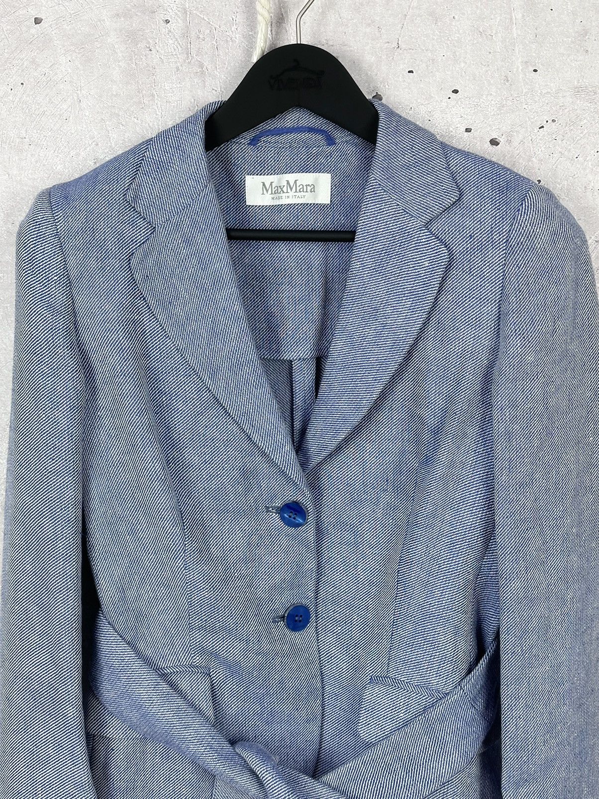 Max Mara Max Mara Linen Made in Italy Blue Blazer Jacket with Belt Size L / US 10 / IT 46 - 2 Thumbnail