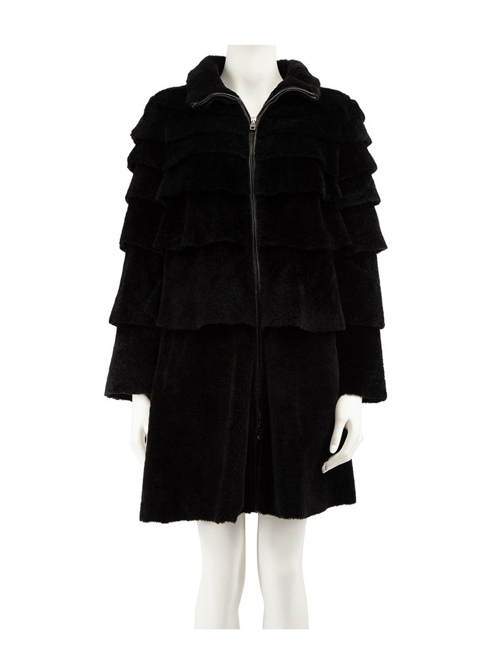 Emporio Armani Black Tiered Shearling Coat | Grailed