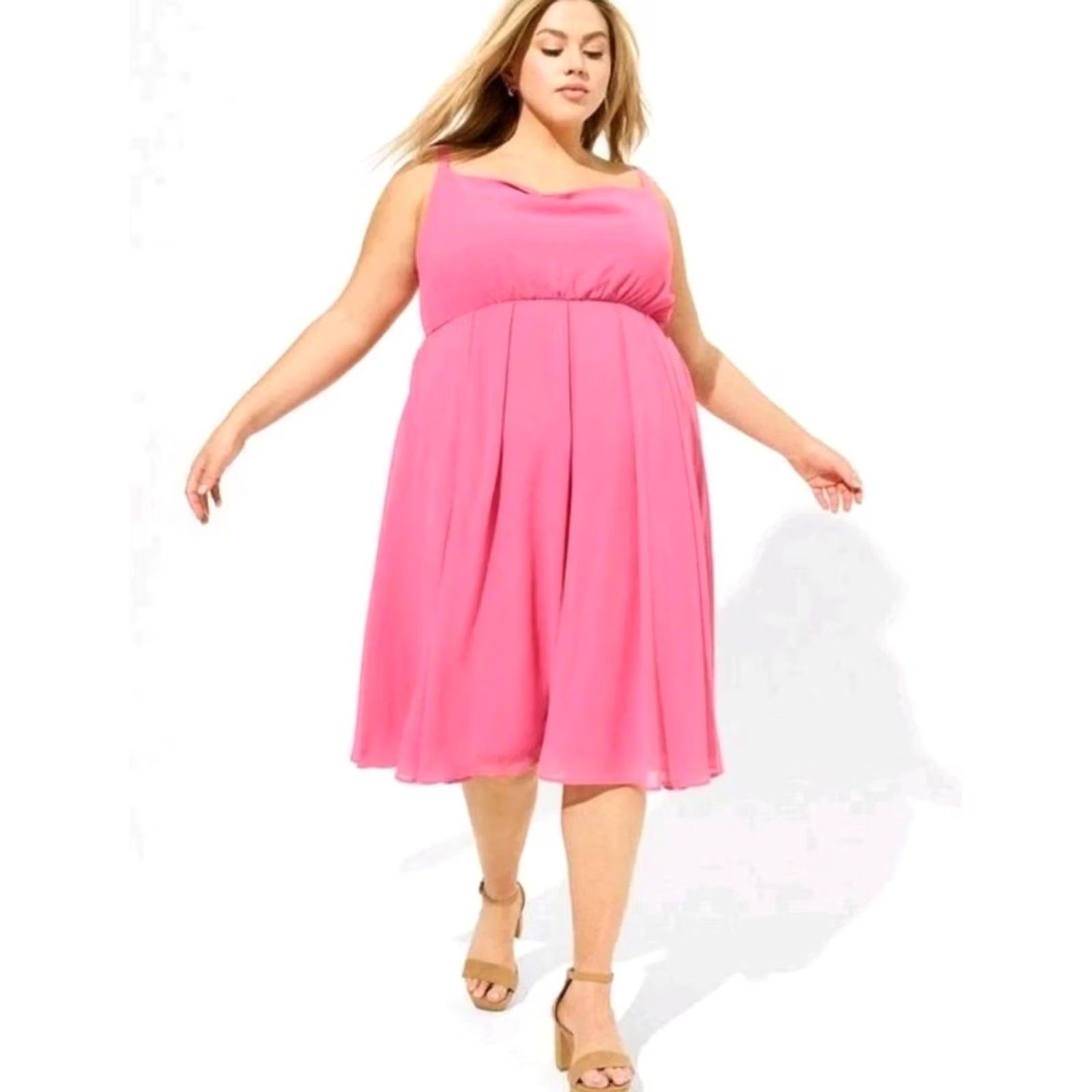 Torrid Torrid Pink 0X Maxi Chiffon Cowl Neck Pleated Dress Sundress Spaghetti Strap Size XL / US 12-14 / IT 48-50 - 2 Thumbnail