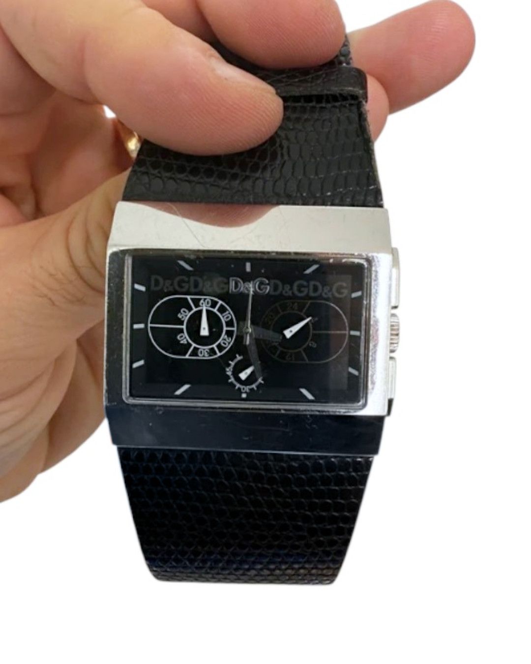 Dolce & Gabbana D&G Rectangular Dual Subdial Watch Black Snake Strap c.2000s Size ONE SIZE - 1 Thumbnail