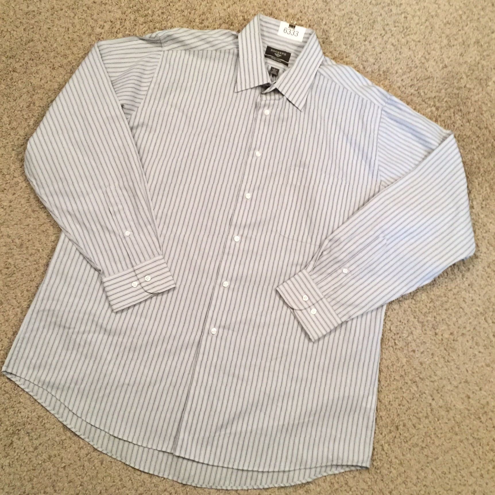 Dockers DOCKERS Shirt Mens Large Gray Striped Long Sleeve Button Up Size US L / EU 52-54 / 3 - 2 Thumbnail