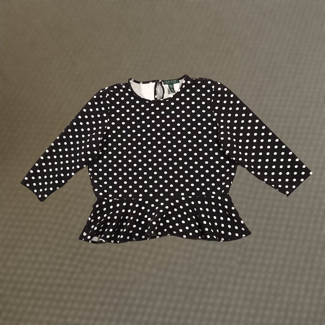 Ralph Lauren Lauren Ralph Lauren Shirt Women's XL Black Polka Dot Crew Neck Stretch Regular Fit, 3/4 Sleeve, Blouse Size XL / US 12-14 / IT 48-50 - 1 Thumbnail