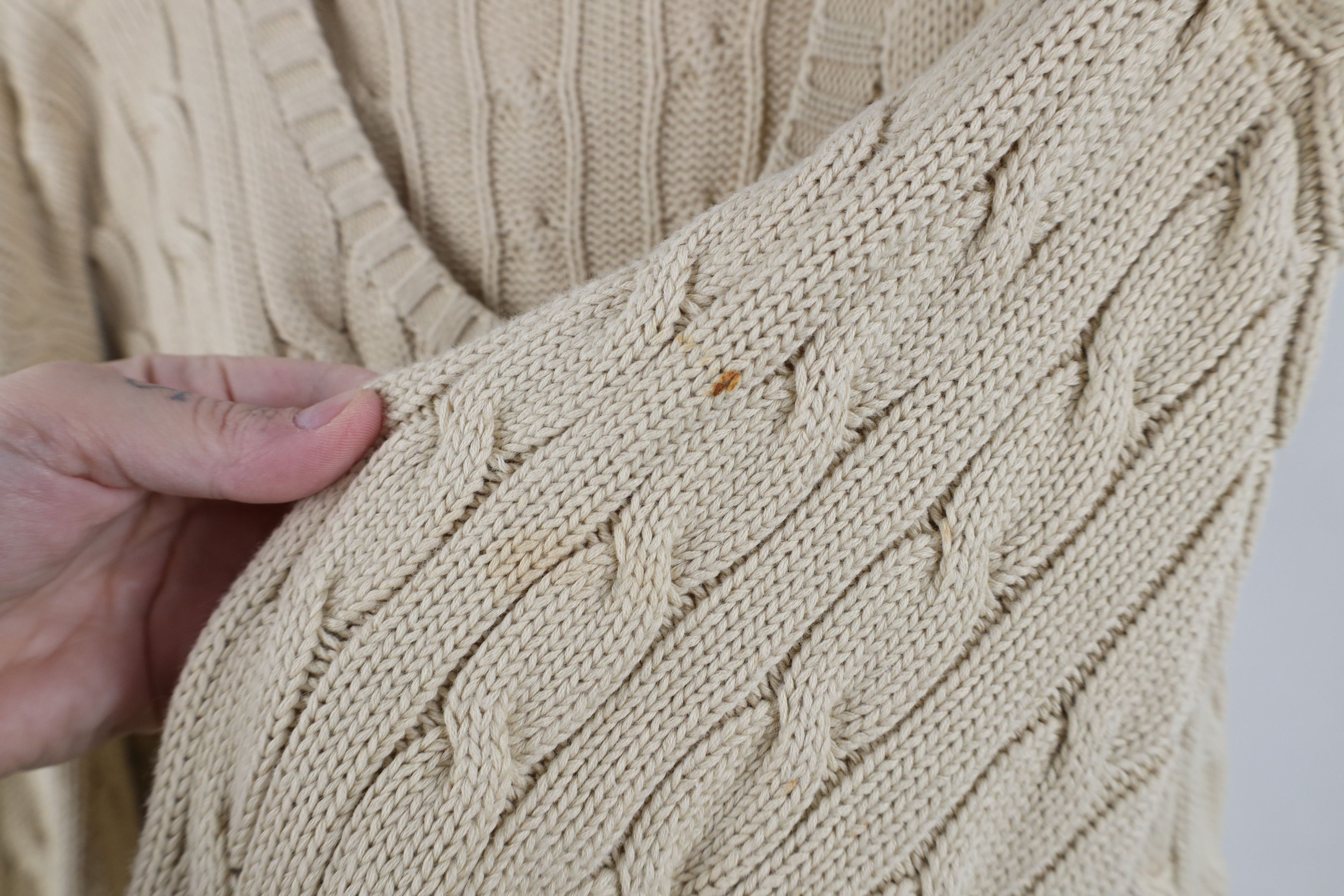 Ralph Lauren Vintage 90s Ralph Lauren Cotton Cable Knit Sweater Beige Size US XXL / EU 58 / 5 - 5 Thumbnail