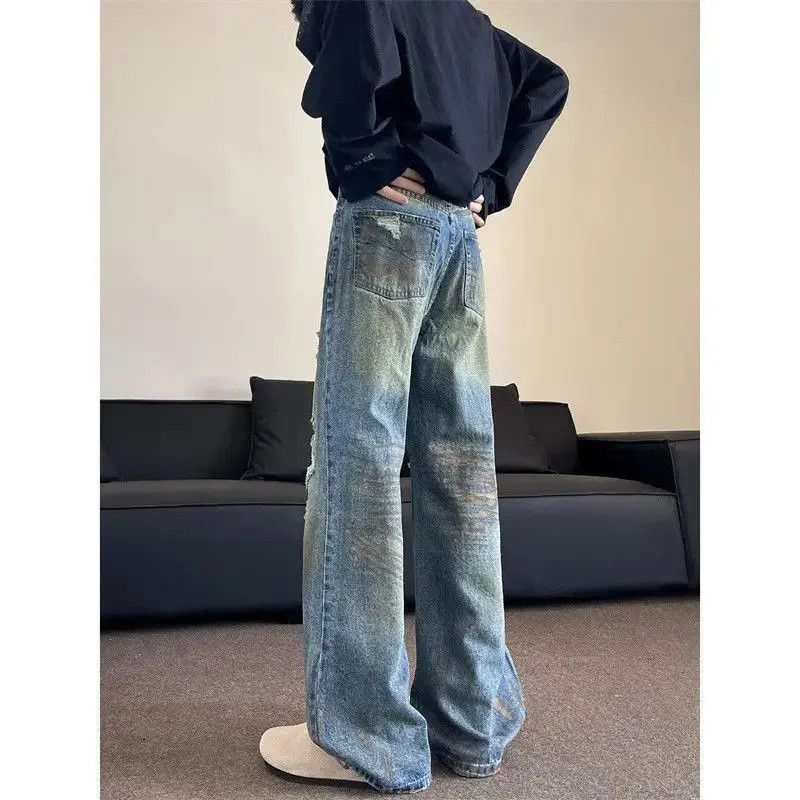 Japanese Brand Retro loose wide leg dirty dyed ripped jeans Size US 32 / EU 48 - 4 Thumbnail