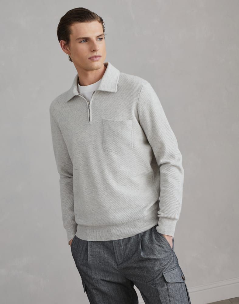 Brunello Cucinelli o1w1db10825 Cashmere Polo Sweater in Grey Size US L / EU 52-54 / 3 - 1 Thumbnail