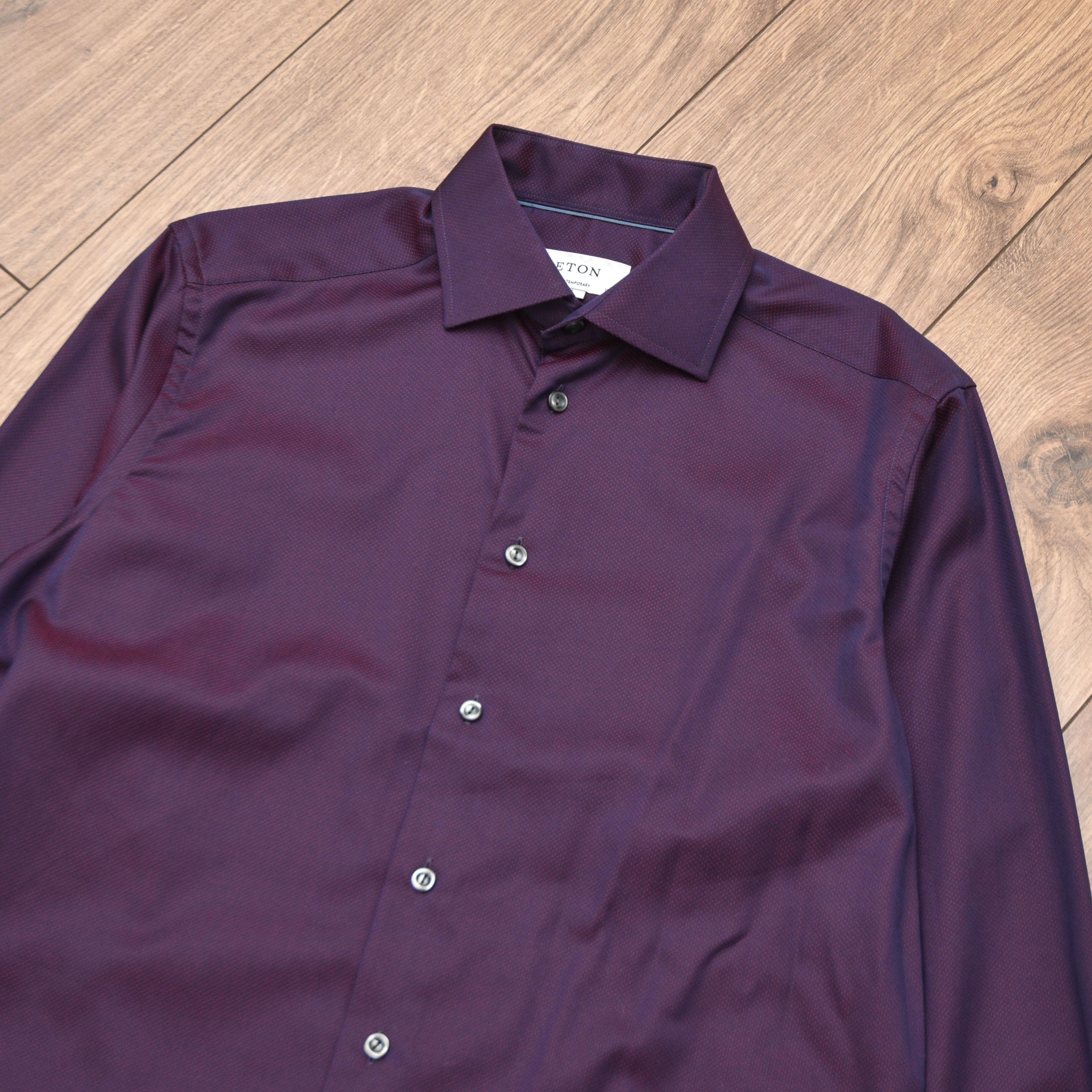 Eton Eton Contemporary Fit Shirt Purple Red Micro Pattern 39 15.5 Size US M / EU 48-50 / 2 - 6 Thumbnail