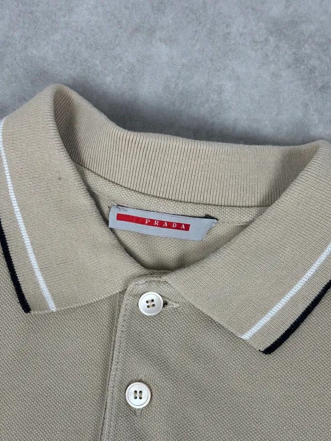 Prada 2000s Prada Beige Linea Rossa Contrast Trim Polo Size US S / EU 44-46 / 1 - 5 Thumbnail