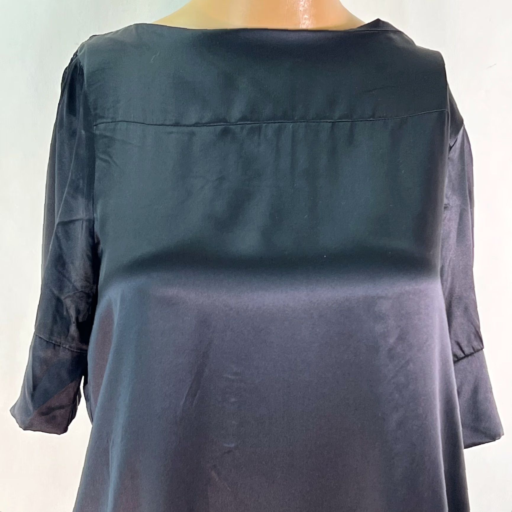 Vintage Cielo Dress Silk Boat Neck Casual Black Mini Ruffled Hem Half Sleeve Size M Women Satin 100% Silk Short Sheath Classic Casual Party/Cocktail Size M / US 6-8 / IT 42-44 - 4 Thumbnail