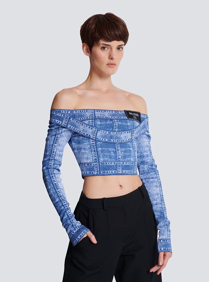 o1s1wg111225 Denim Trompe Loel Top in Blue