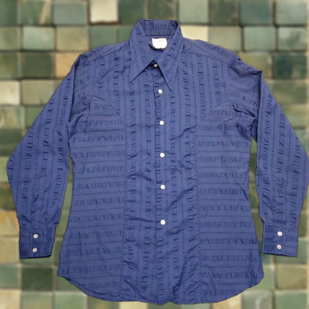 Vintage Wellworth Shirt Mens M Blue Dagger Collar Crinkle Disco 70s 80s Vintage Mod Size US M / EU 48-50 / 2 - 1 Thumbnail