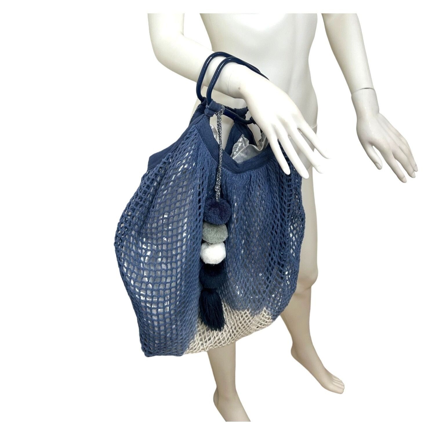 Other America & Beyond Handheld Tote Bag Fishnet Blue White Ombré Size ONE SIZE - 9 Thumbnail