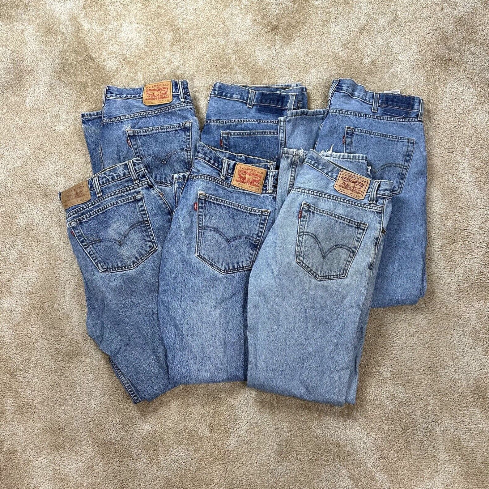 image of Levis Levi’S Jeans Lot Of 6 Pairs Straight Leg Men's 36 38 40 Blue Denim Distressed in White