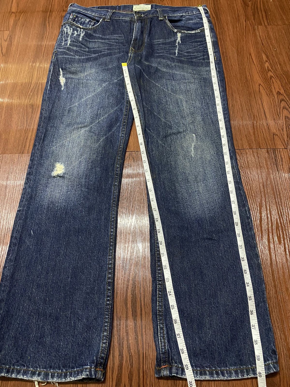 Aeropostale Vintage Aeropostale Slim bootcut Blue Wash Distressed Jeans Size US 34 / EU 50 - 10 Thumbnail